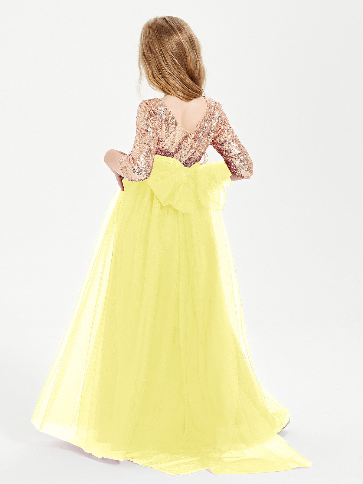 Sparkling Sequined Junior Bridesmaids Gown Lemon